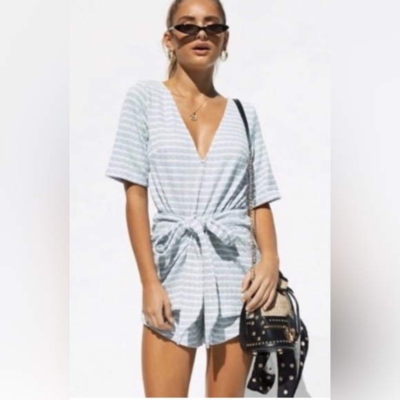 Sabo Skirt Pants - SABO SKIRT Striped Tie Front Playsuit Romper S